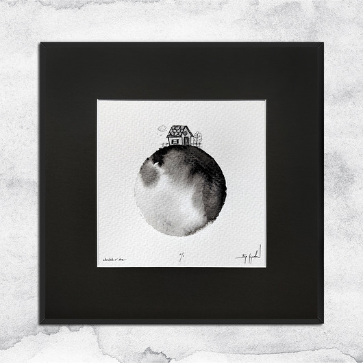 grafiki i ilustracje UNIKAT - oprawiona w ramę akwarela (domek 3)