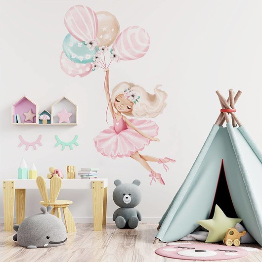 naklejki ścienne do pokoju dziecka Baletnica pastelowe balony naklejka na ścianę
