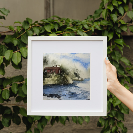 obrazy WYPRZEDAŻ OBRAZÓW! Akwarela Trondheim Norwegia oryginalny obraz A5 21x15 cm
