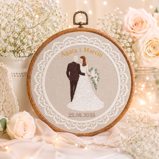 Ślub - inne Personalizowana pamiątka ślubna, haft w oprawie vintage
