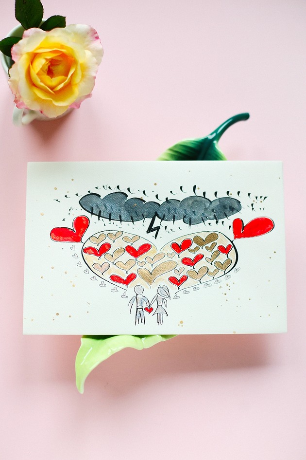 zaproszenia i kartki na ślub Koperta ozdobiona rysunkiem Love Wins na zamówienie