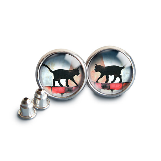 kolczyki szklane Black cat kolczyki wkrętki