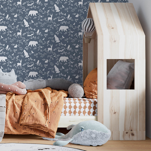 naklejki ścienne do pokoju dziecka TAPETA w rolce - FOREST ANIMALS BLUE