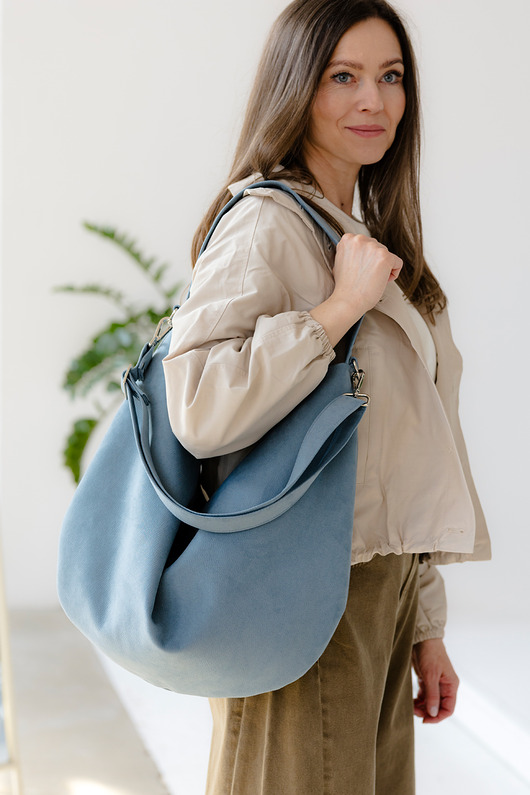 torby na ramię Worek hobo z nubuku ekologicznego w kolorze zimnego błękitu