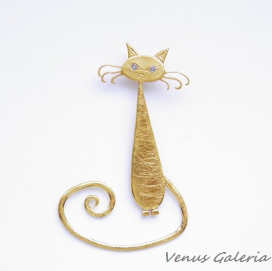 Zawieszka srebrna pozłacana- Kot Giler VENUS GALERIA