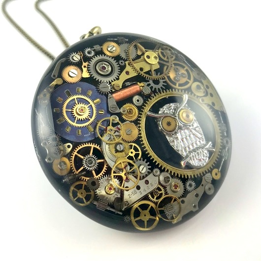 Owl II - wisior steampunk - UNIKAT  DROBINY CZASU