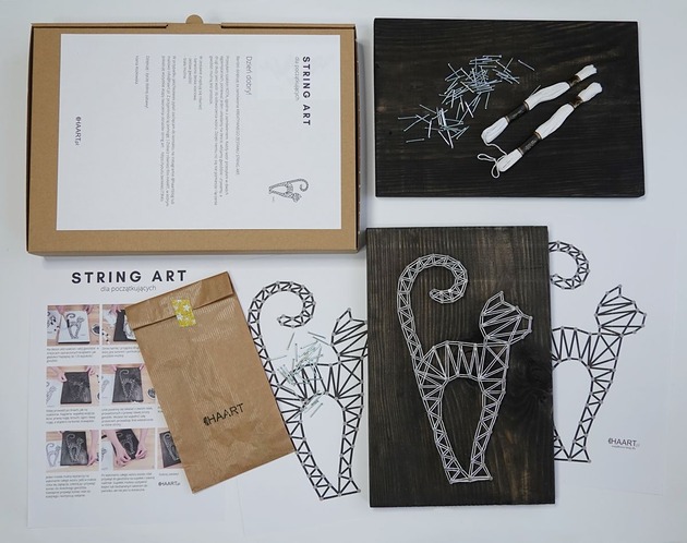 klocki i zabawki drewniane KOT string art BOX DIY  kreatywny zestaw zrób to sam