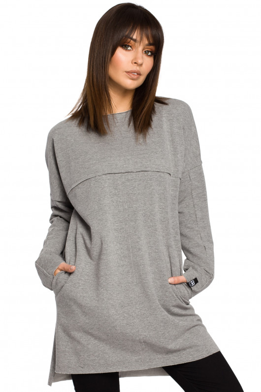 Tunika oversize z przeszyciami - szara(B-059) Be