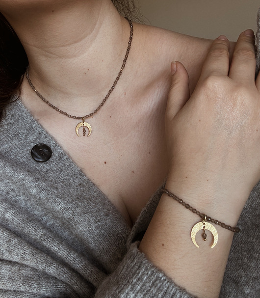 komplet biżuterii Zestaw Naszyjnik i bransoletka Kwarc Dymny