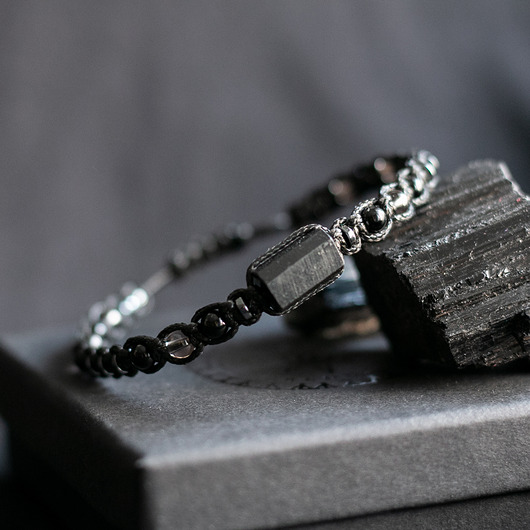 biżuteria męska Talizman Ochrona i Odwaga Bransoletka Męska Amulet Na Sznurku Turmalin