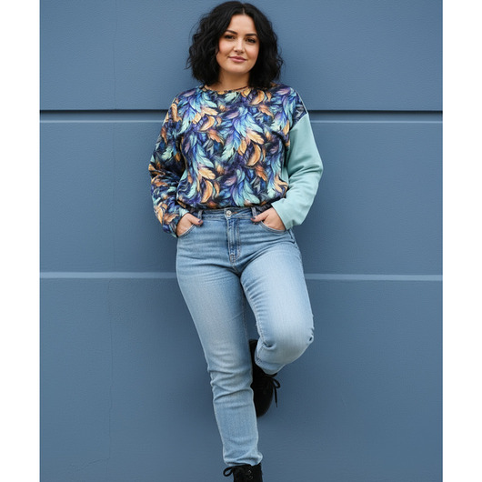 bluza bez kaptura damska Nietypowa bluza bawełniana - Kolorowe Pióra