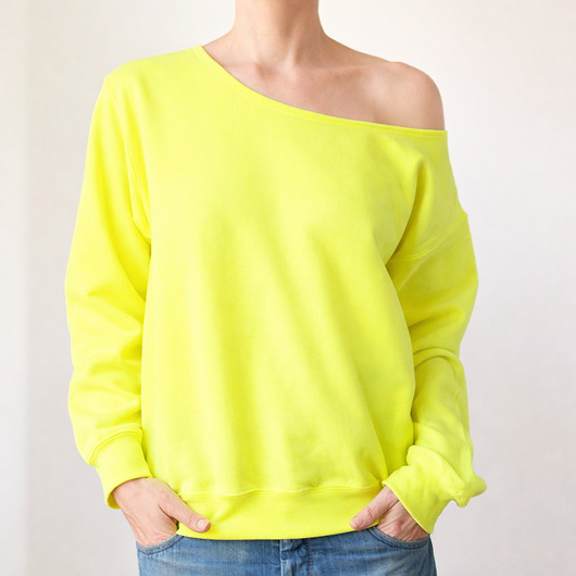bluza bez kaptura damska Bluza fluo żółta z szerokim dekoltem