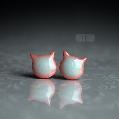 kolczyki ceramiczne Koty Seladonowe /stal chirurgiczna/