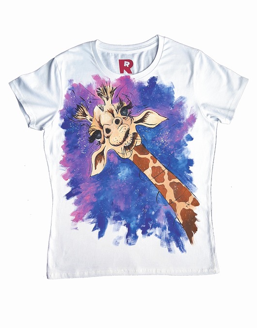t-shirt damskie Ręcznie malowana damska koszulka Żyrafa