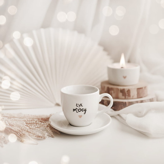 filiżanki Filiżanka 100 ml espresso ze spodkiem - Łyk mocy ZŁOTE SERCE