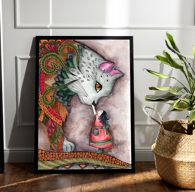 grafiki i ilustracje KOT- spotkanie- wydruk