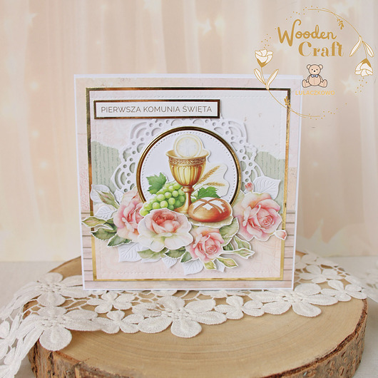 kartki na komunię Kartka komunijna do koperty, Pamiątka Komunii, prezent "RoseWine5" GOTOWA