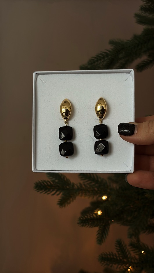 kolczyki z kamieniami Kolczyki  Agat Czarny