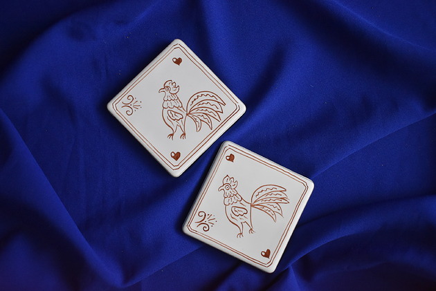 podkładki do kuchni Kafle ręcznie malowane- Rustykalne podkładki kogutki