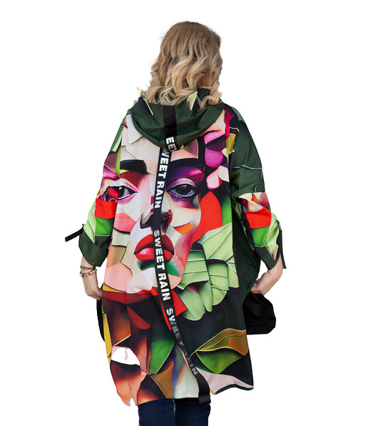 kurtki damskie Peleryna Frida Green Abstract