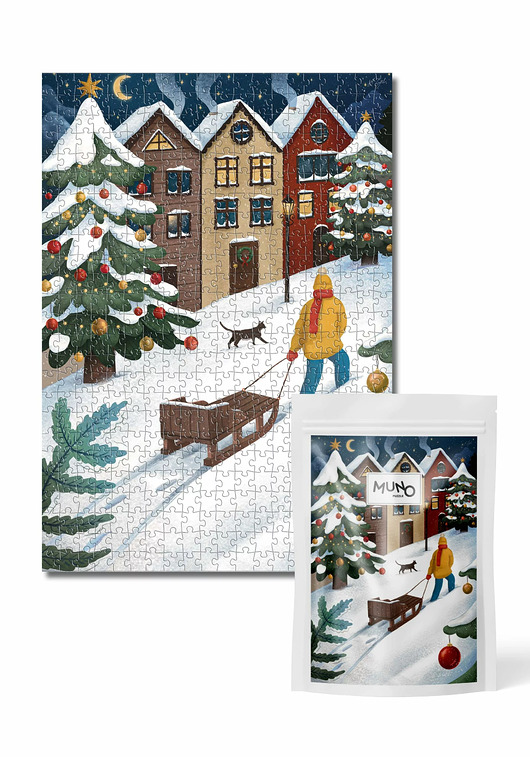 puzzle dla dzieci Puzzle 500 Snowy Night by Małgorzata Zych w papierowym woreczku