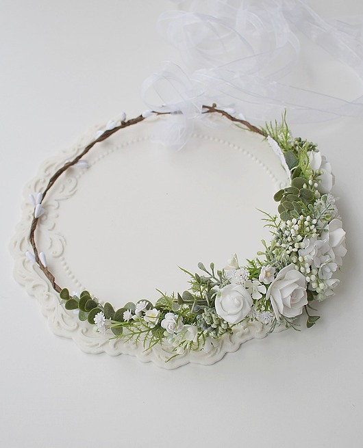 wianki komunijne Wianek komunijny dla dziewczynki zieleń,boho na gałązkach