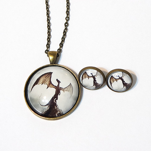 komplet biżuterii Naszyjnik i kolczyki - Smok cienia - brąz