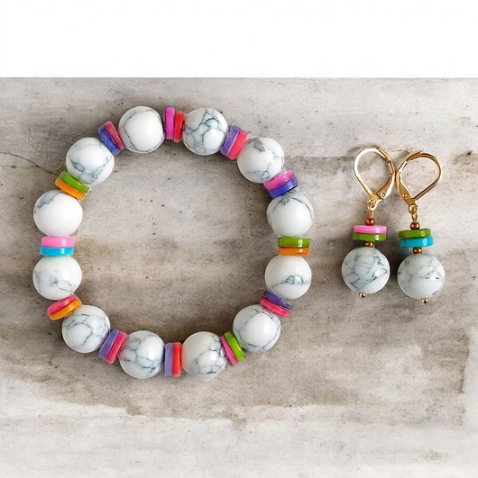 komplet biżuterii RAZEM TANIEJ! hot trend : bransoletka i kolczyki : howlit kolorowa muszla