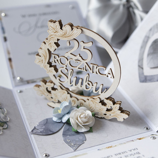 kartki scrapbooking 25 rocznica ślubu, srebrne gody, exploding box, kartka 3d