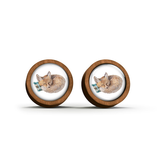 kolczyki drewniane Kolczyki drewniane - Lisek - sztyfty