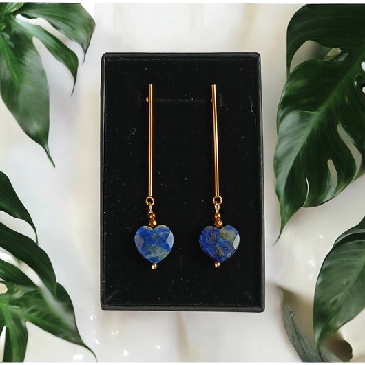 kolczyki z kamieniami Kolczyki serduszka LAPIS LAZULI : długie : wyjątkowy prezent