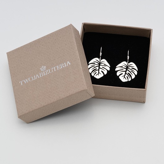 kolczyki pozłacane Kolczyki wiszące srebrne 925 - z liściem Monstery