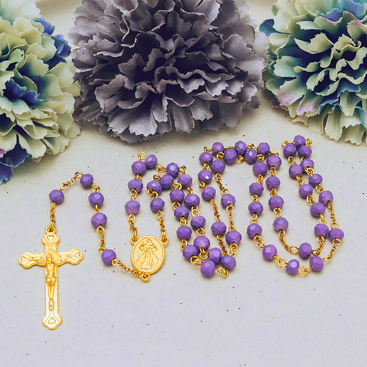 komunia - pozostałe Fioletowy różaniec / ręcznie robiony różaniec / różaniec komunijny