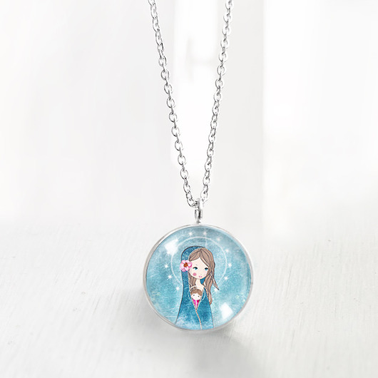 wisiory Madonna Kwiatowa naszyjnik stalowy 16 mm