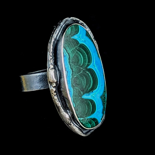 pierścionki srebrne Pierścionek chryzokola z malachitem