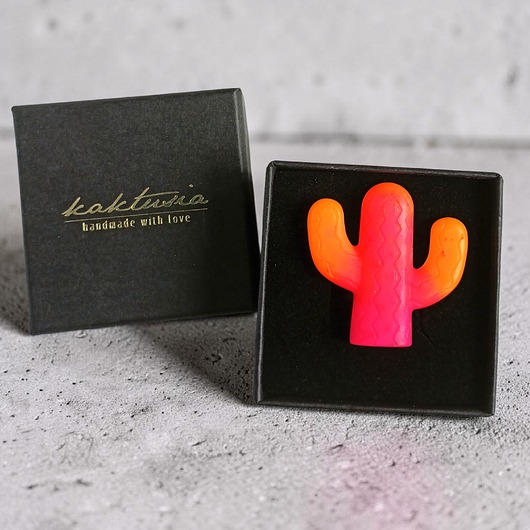 pierścionek z żywicy Pierścień z żywicy : KAKTUS : ombre : różowo-pomarańczowy neonowy