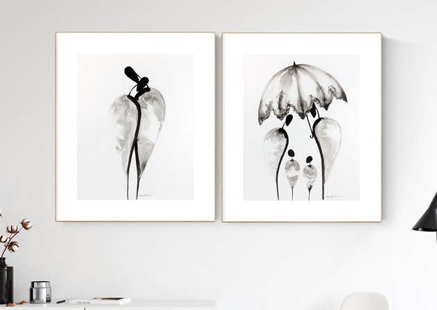 Plakat Zestaw 2 obrazów ręcznie malowanych 40x50 cm MiniMalArt
