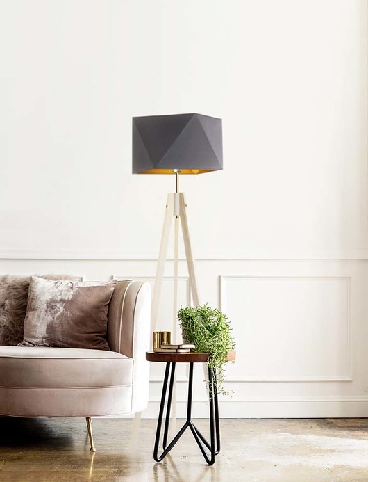 lampy podłogowe Drewniana lampa podłogowa na 3 nogach do salonu LAGOS GOLD