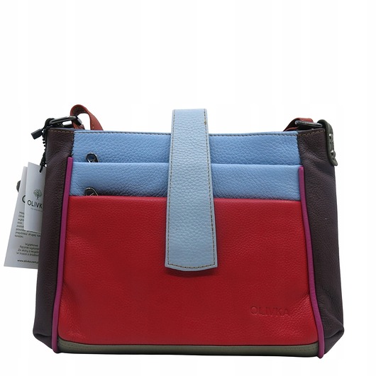 torby na ramię Torebka damska klasyczna skórzana pojemna kieszenie kolorowa pasek OLIVKA