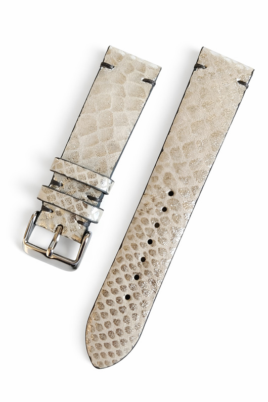 zegarki różne Pasek do zegarka  rozm: 20mm beżowo srebrny   krokodyl