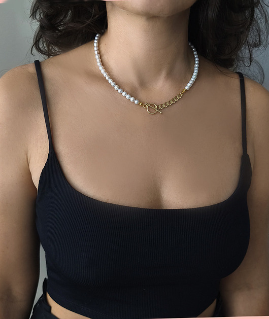 złote naszyjniki Złoty naszyjnik z perłami - srebro 925 pokryte 24K złotem