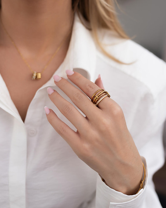 pierścionki złote Złoty warstwowy pierścionek ze stali chirurgicznej premium Paraiso Temira