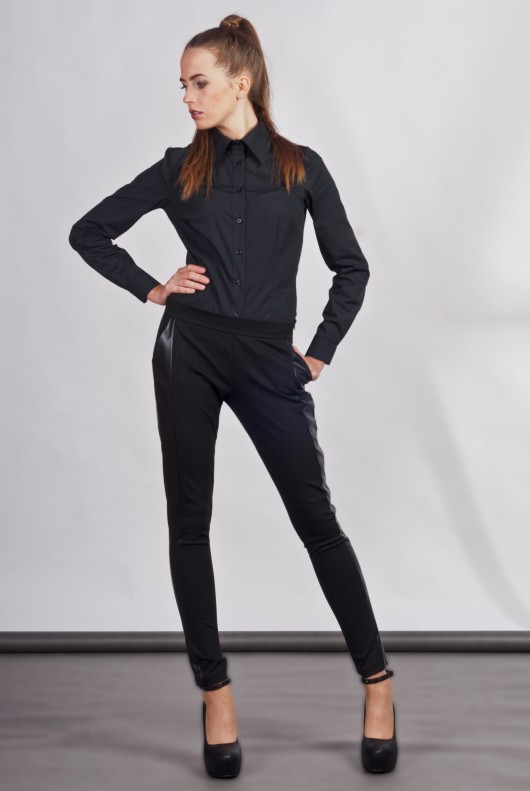 Slim pants with leather stripe  SD102 Lanti