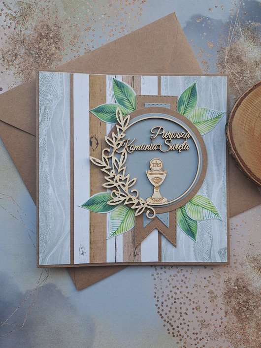 kartki scrapbooking Kartka na Komunię dla chłopca (w kopercie)