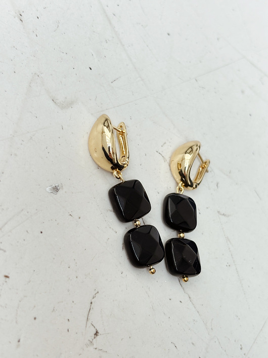 kolczyki z kamieniami Kolczyki Agat Czarny