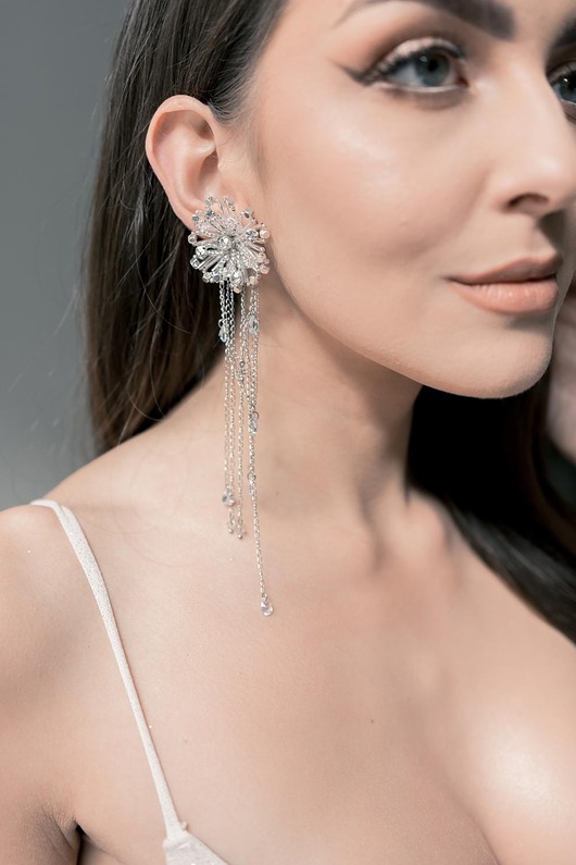 kolczyki srebrne STELLA - złote błyszczące kolczyki glamour