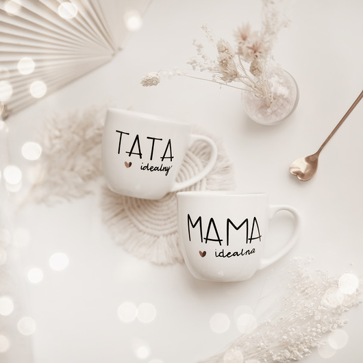 kubki Zestaw kubków 300 ml - Mama Idealna Tata Idealny ZŁOTE SERCE