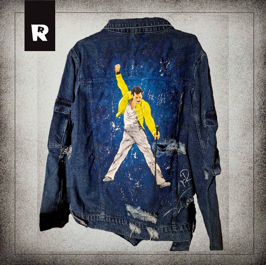 płaszcze i kurtki męskie Kurtka jeansowa,portret Freddie Mercury