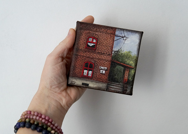 obrazy Obrazek - śląska kamieniczka - 10x10cm - oryginał na płótnie