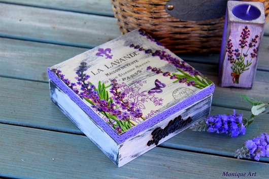 Kuferek na biżuterię, shabby chic, lawenda Monique Art